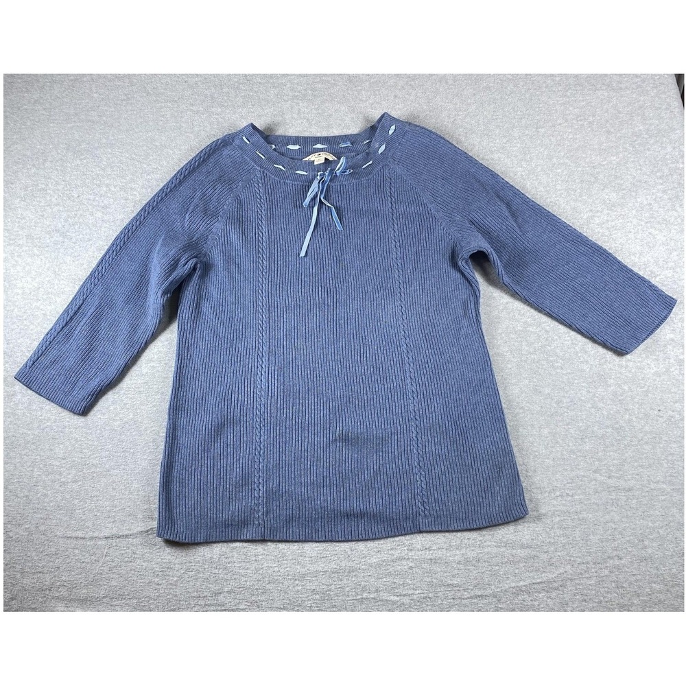 Tommy Hilfiger Sweater Womens 2X Blue Knit Plus‎ 3/4 Raglan Sleeve Ribbon Neck